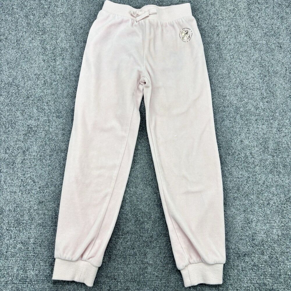 Juicy Couture Joggers 6X Light Pink Velour Gold Logo Crown Bow Waist
